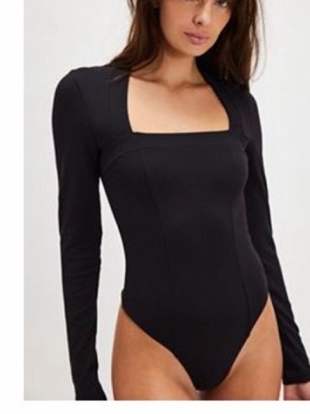 Free People Black Long-Sleeve Square Neck Bodysuit